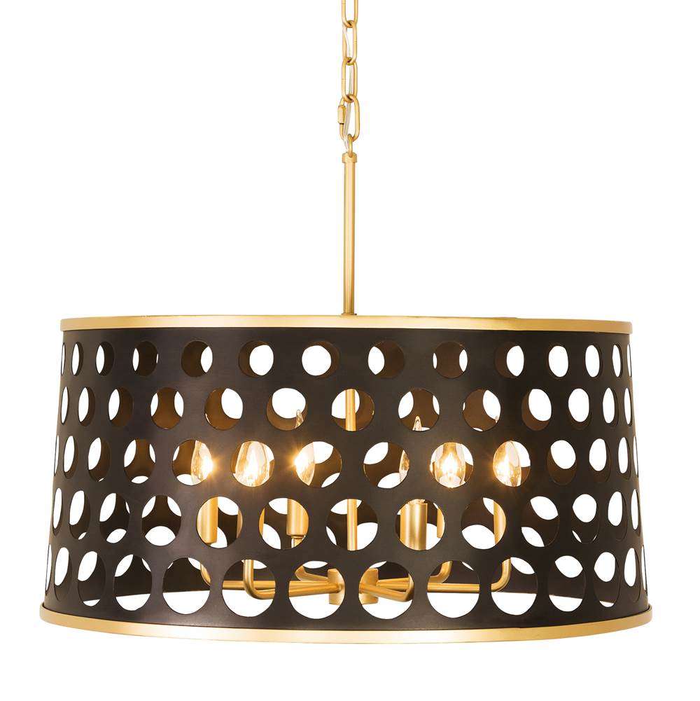 Varaluz 346P06MBFG Matte Black, French Gold Bailey 6-lt Pendant - Matte Black/french Gold Image 1