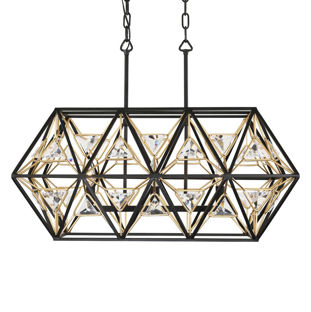 Varaluz 353N03MBFG Matte Black, French Gold Marcia 3-lt Linear Pendant - Matte Black/french Gold Image 1