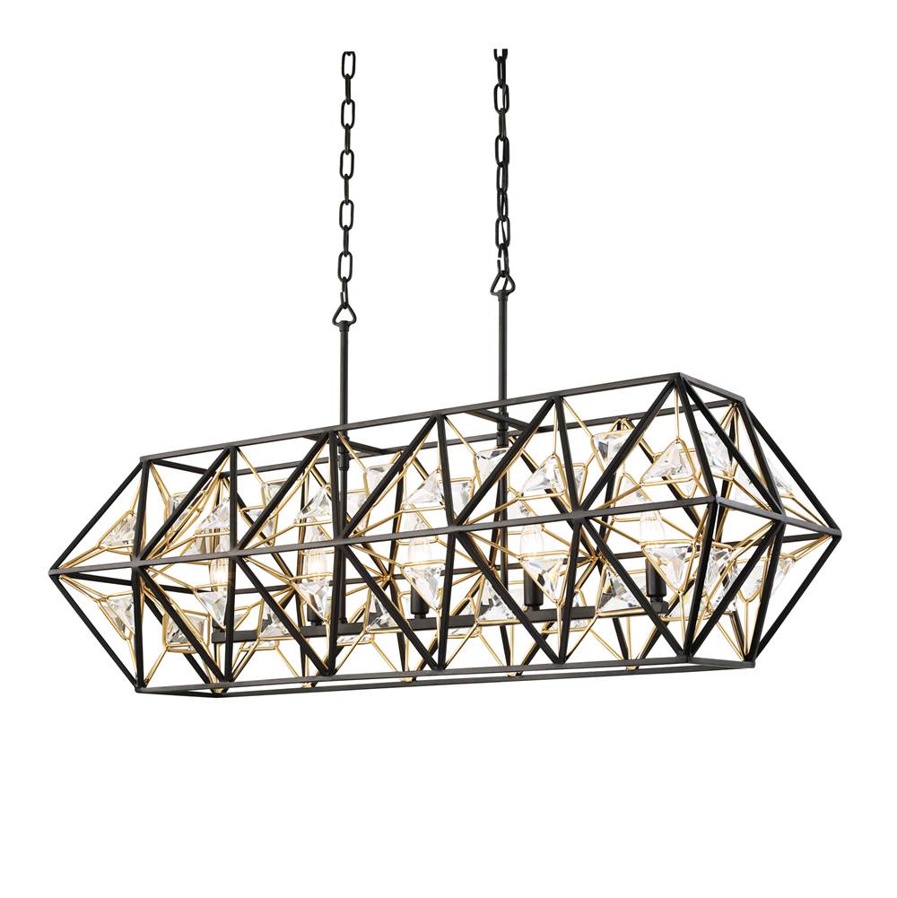 Varaluz 353N05MBFG Matte Black, French Gold Marcia 5-lt Linear Pendant - Matte Black/french Gold Image 1