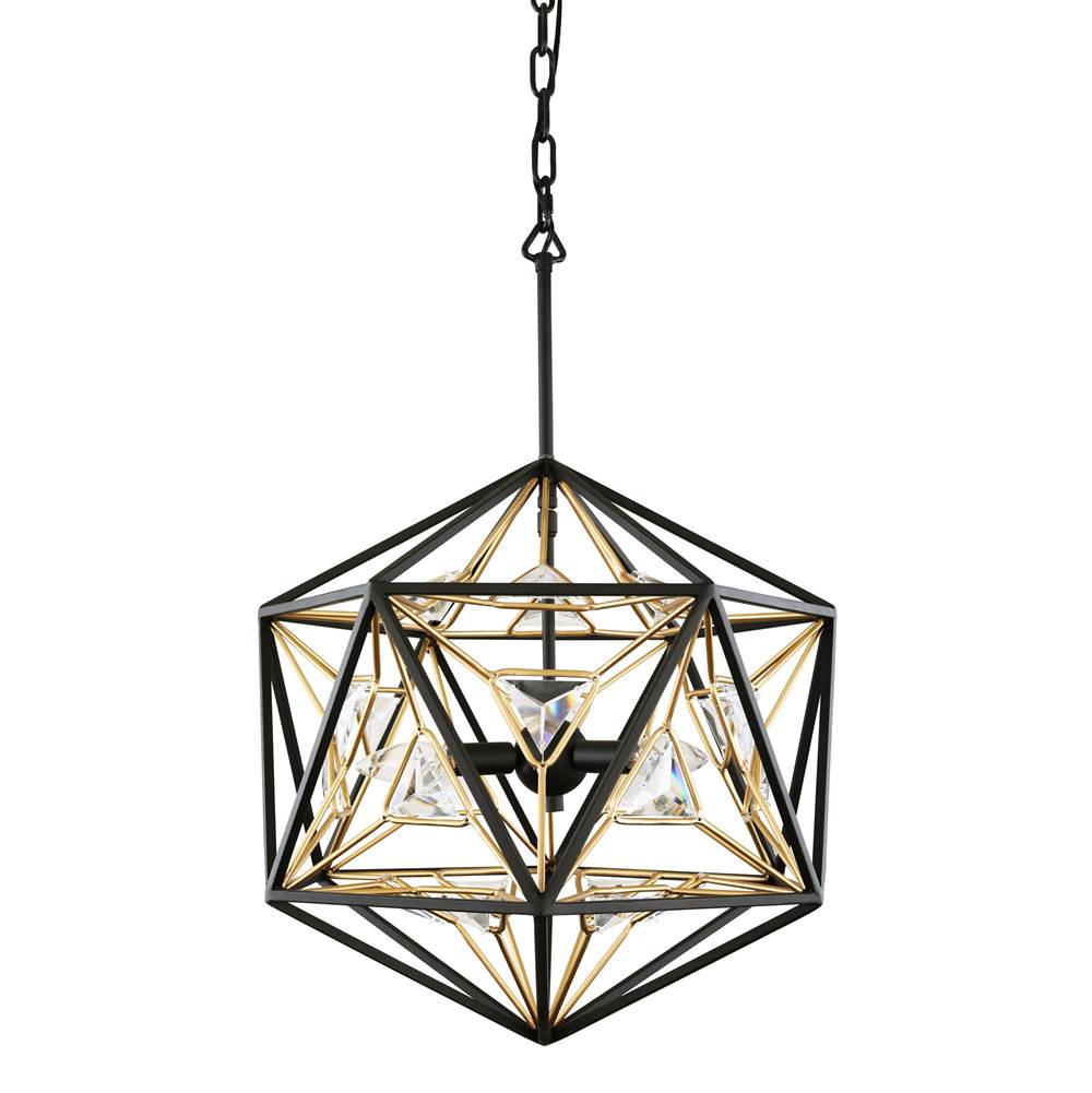 Varaluz 353P03MBFG Matte Black, French Gold Marcia 3-lt Orb Pendant - Matte Black/french Gold Image 1