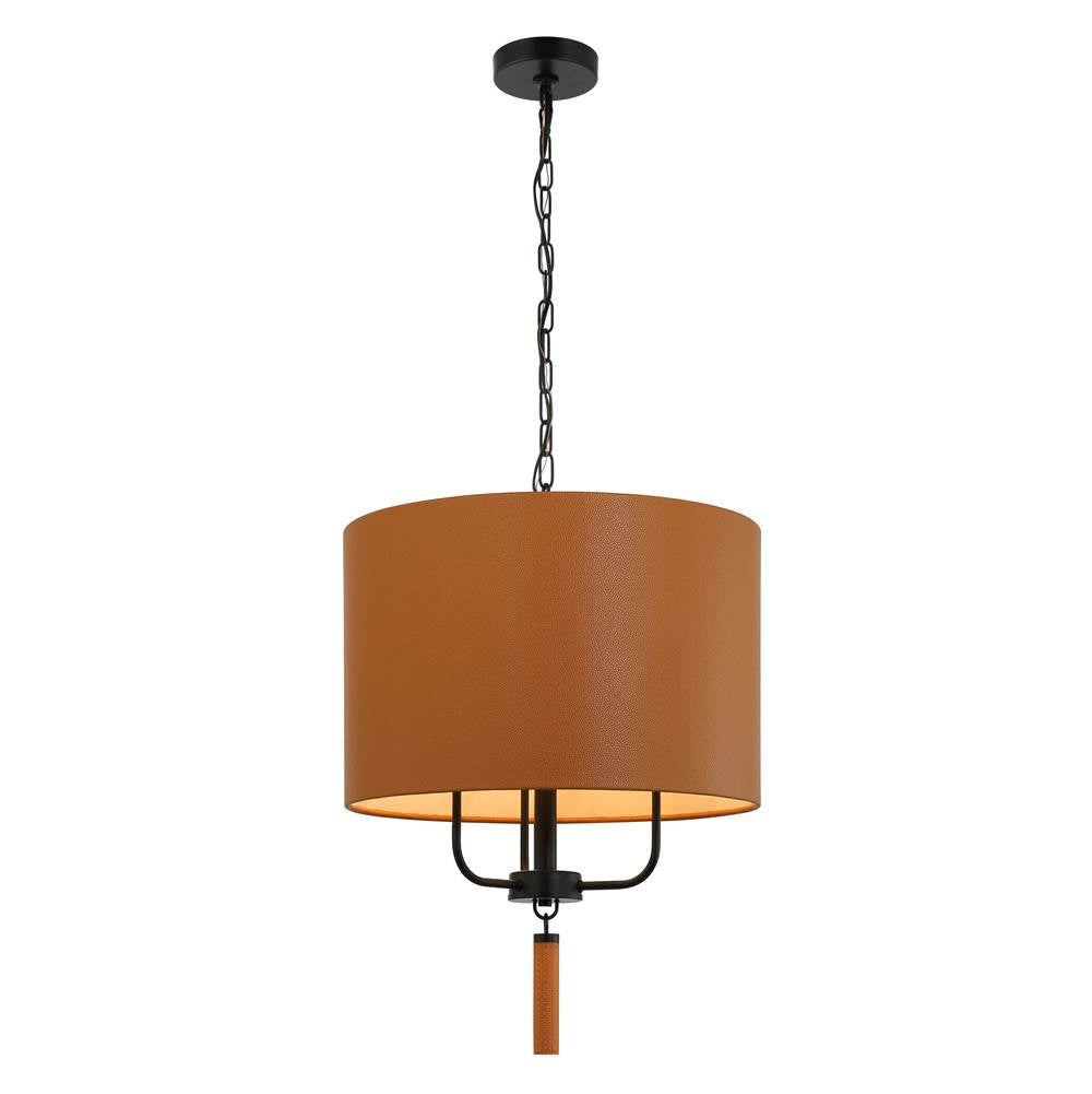 Varaluz 368P03BLC Black,Camel Leather Secret Agent 3-lt Pendant - Black/camel Leather Image 1