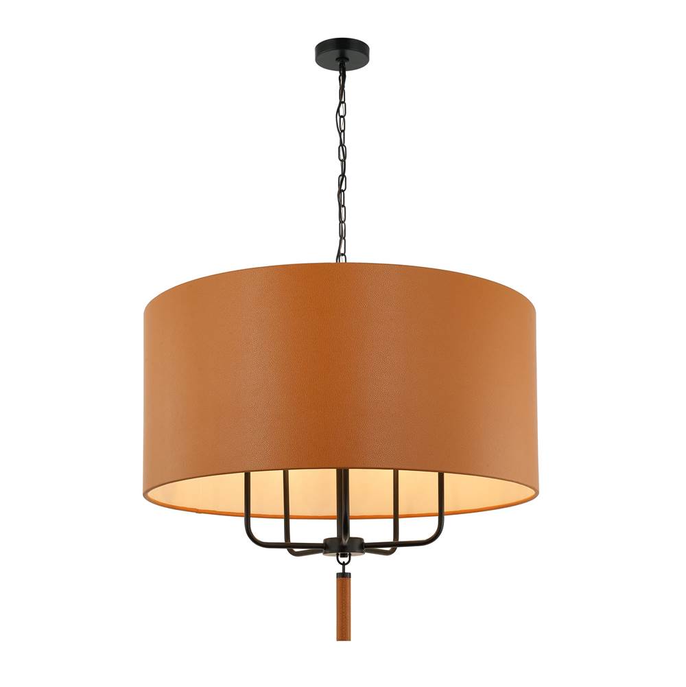 Varaluz 368P05BLC Black,Camel Leather Secret Agent 5-lt Pendant - Black/camel Leather Image 1