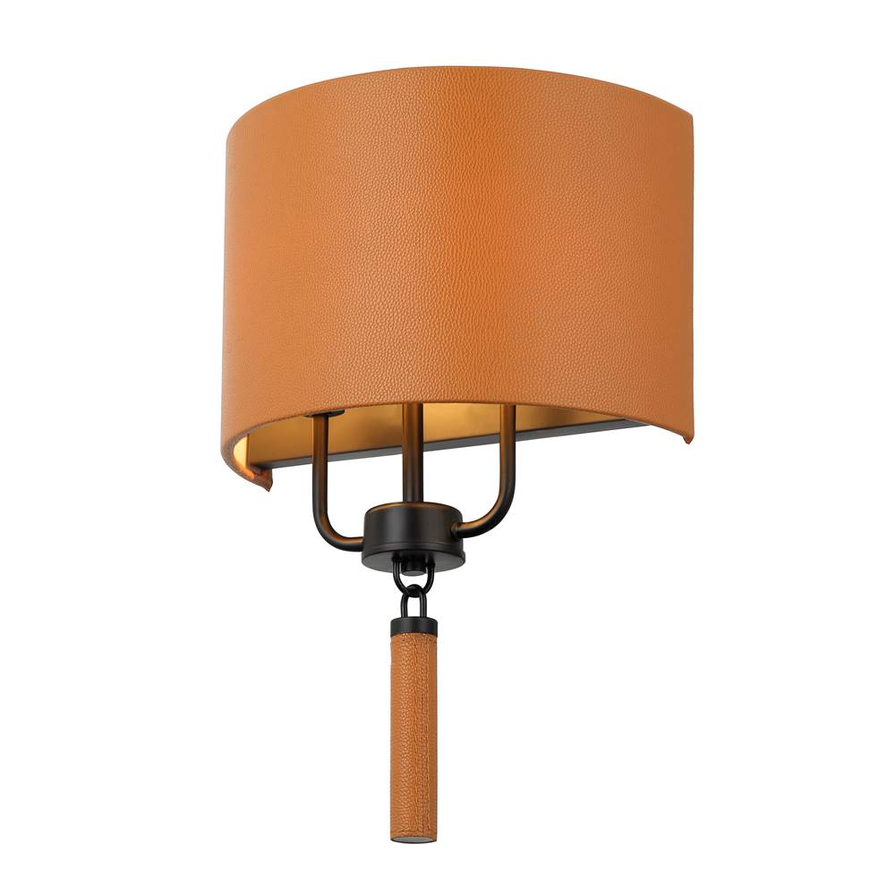 Varaluz 368W02BLC Black,Camel Leather Secret Agent 2-lt Sconce - Black/camel Leather Image 1
