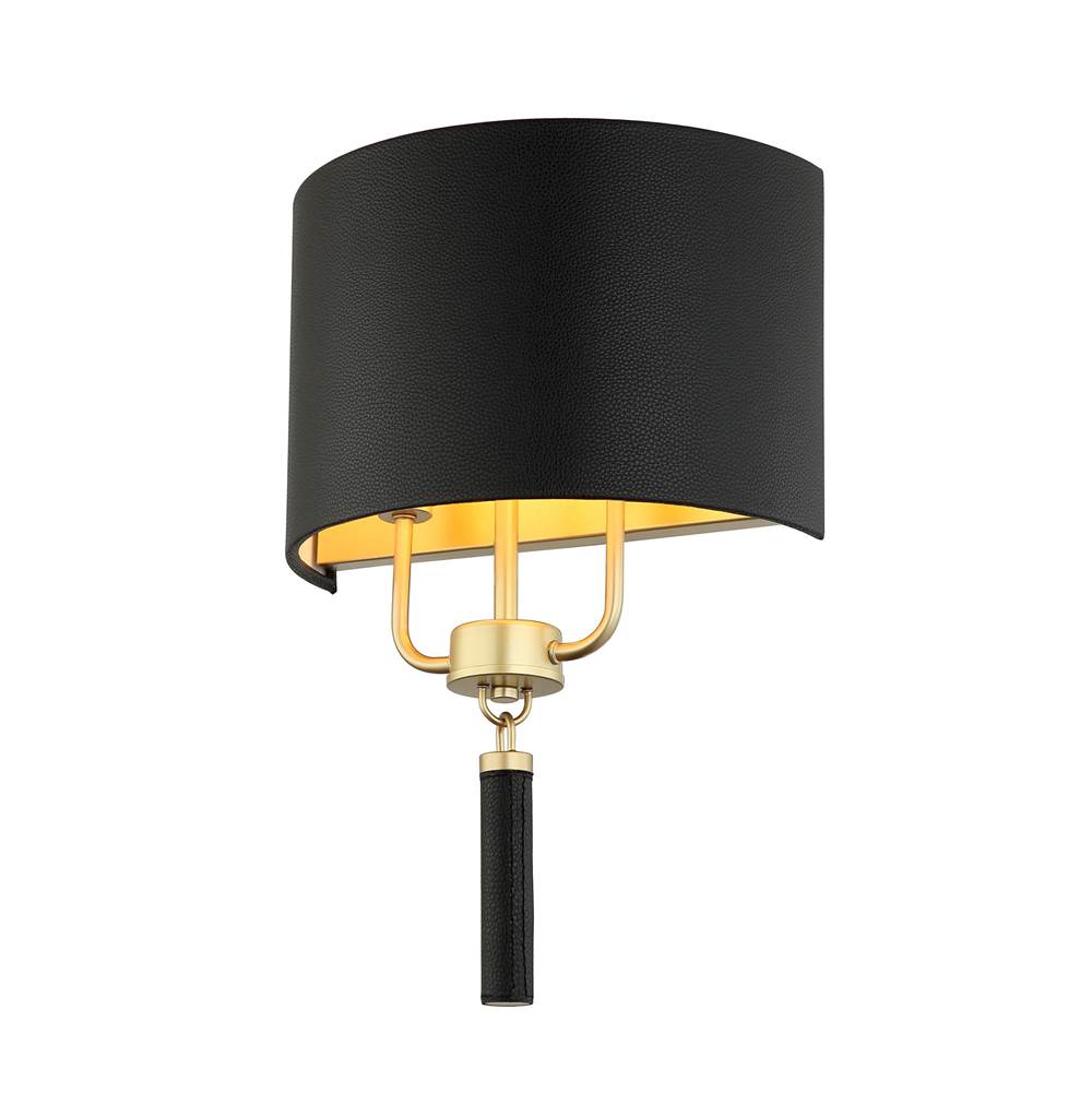 Varaluz 368W02GOB Painted Gold,Black Leather Secret Agent 2-lt Sconce - Painted Gold/black Leather Image 1