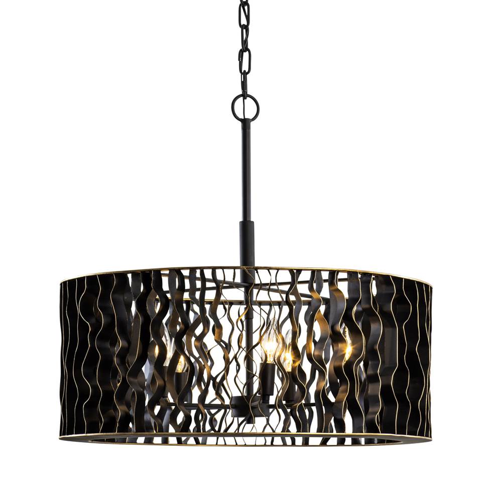 Varaluz 380P05MBFG Matte Black,French Gold Estela 5-lt Pendant - Matte Black/french Gold Image 1