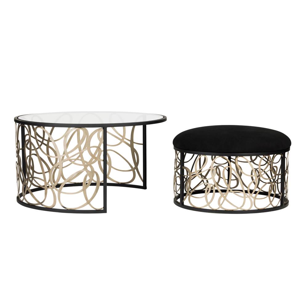 Varaluz 381TC32NMBAR Matte Black,Artifact Scribble Nesting Coffee Table And Ottoman - Matte Black/artifact Image 1
