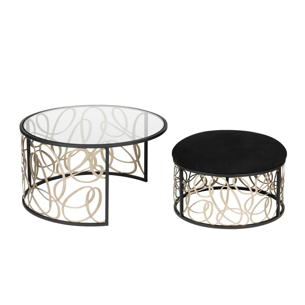 Varaluz Scribble Nesting Coffee Table And Ottoman - Matte Black/artifact