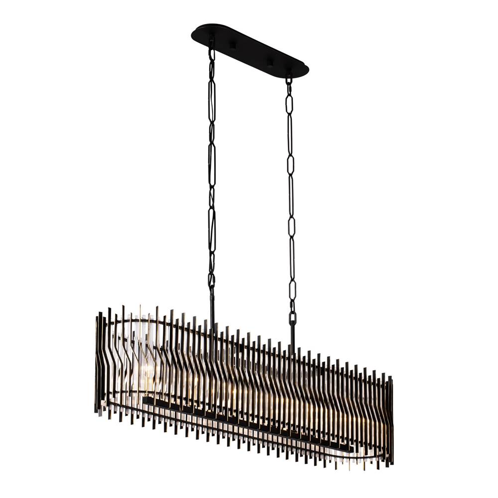 Varaluz 393N06MBFG Matte Black,French Gold Park Row 6-lt   Linear Pendant - Matte Black/french Gold Image 1