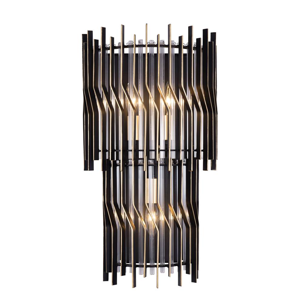 Varaluz 393W03MBFG Matte Black,French Gold Park Row 3-lt Sconce - Matte Black/french Gold Image 1