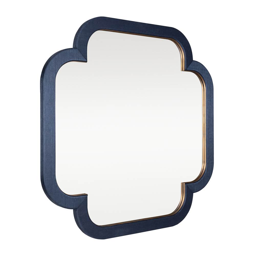 Varaluz Swiss 50x50 Wall Mirror - Dark Blue Grasscloth/weathered Brass