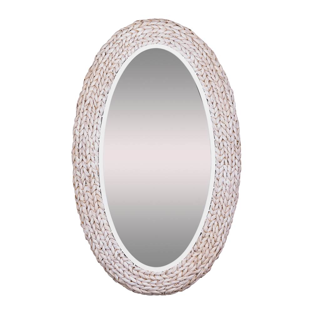 Varaluz 457MI24MWW Matte White,Whitewash Seagrass Athena 24x40 Oval Wall Mirror - Matte White/whitewash Seagrass Image 1