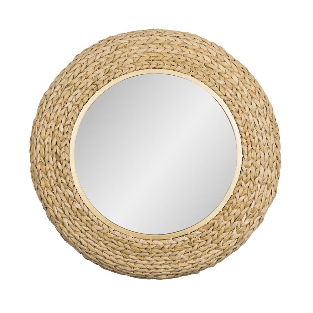 Varaluz 457MI30FGN French Gold,Natural Seagrass Athena 30-in Round Wall Mirror - French Gold/natural Seagrass Image 1