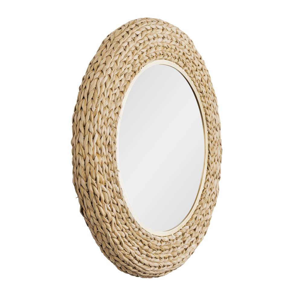 Varaluz Athena 30-in Round Wall Mirror - French Gold/natural Seagrass