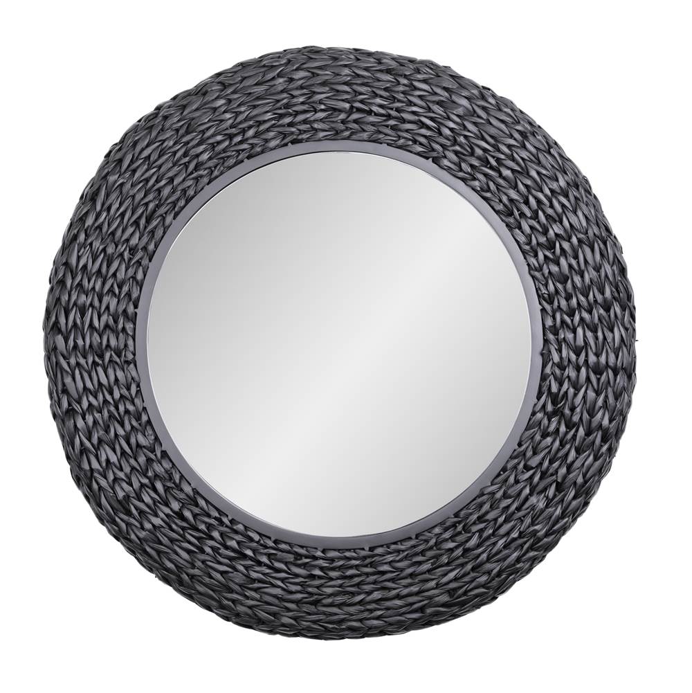 Varaluz 457MI30MBB Matte Black,Black Seagrass Athena 30-in Round Wall Mirror - Matte Black/black Seagrass Image 1