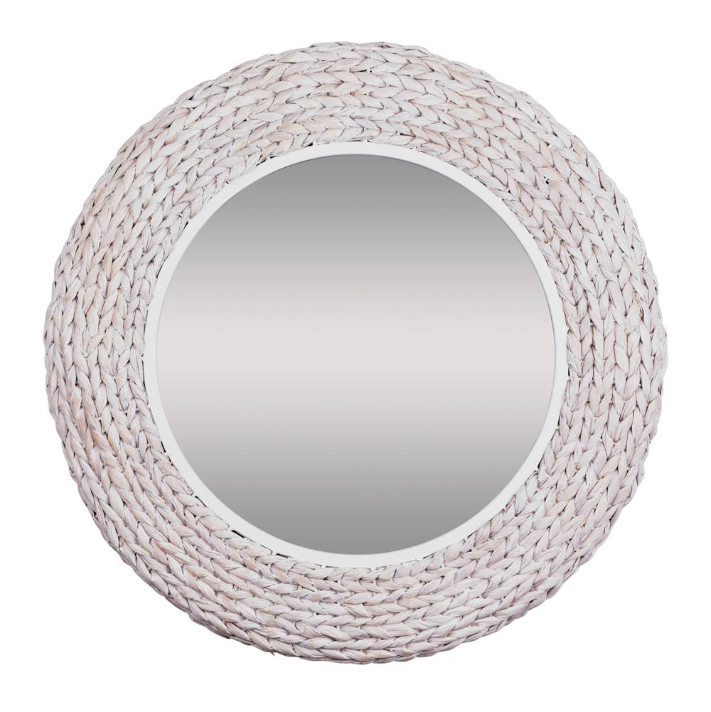 Varaluz 457MI30MWW Matte White,Whitewash Seagrass Athena 30-in Round Wall Mirror - Matte White/whitewash Seagrass Image 1