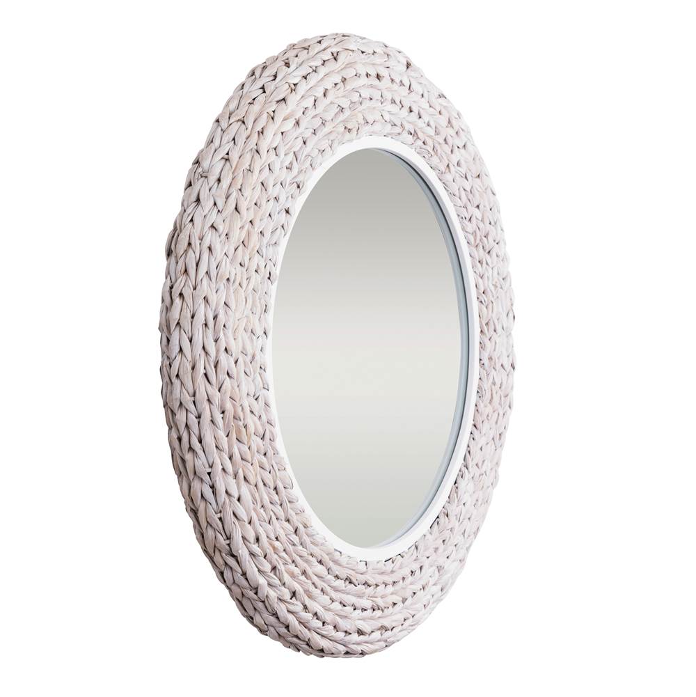 Varaluz Athena 30-in Round Wall Mirror - French Gold/natural Seagrass