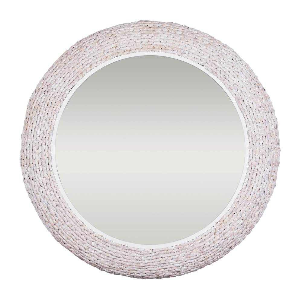Varaluz 457MI40MWW Matte White,Whitewash Seagrass Athena 40-in Round Wall Mirror - Matte White/whitewash Seagrass Image 1