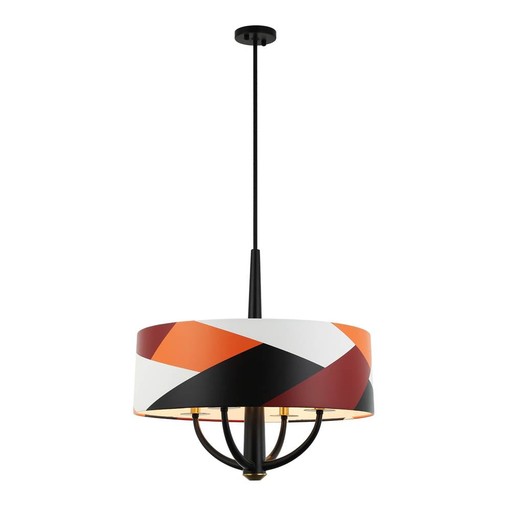 Varaluz 501P04BLSB Black,Satin Brass,Patchwork Patchwork 4-lt Pendant - Black/satin Brass/patchwork Image 1