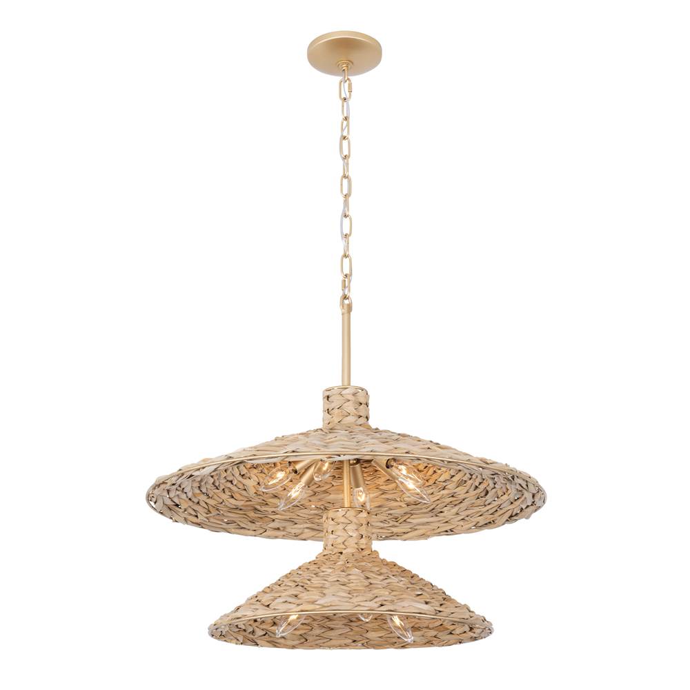 Varaluz 502P09FGN French Gold,Natural Seagrass Hilton Head 9-lt 2-tier Pendant - French Gold/natural Seagrass Image 4