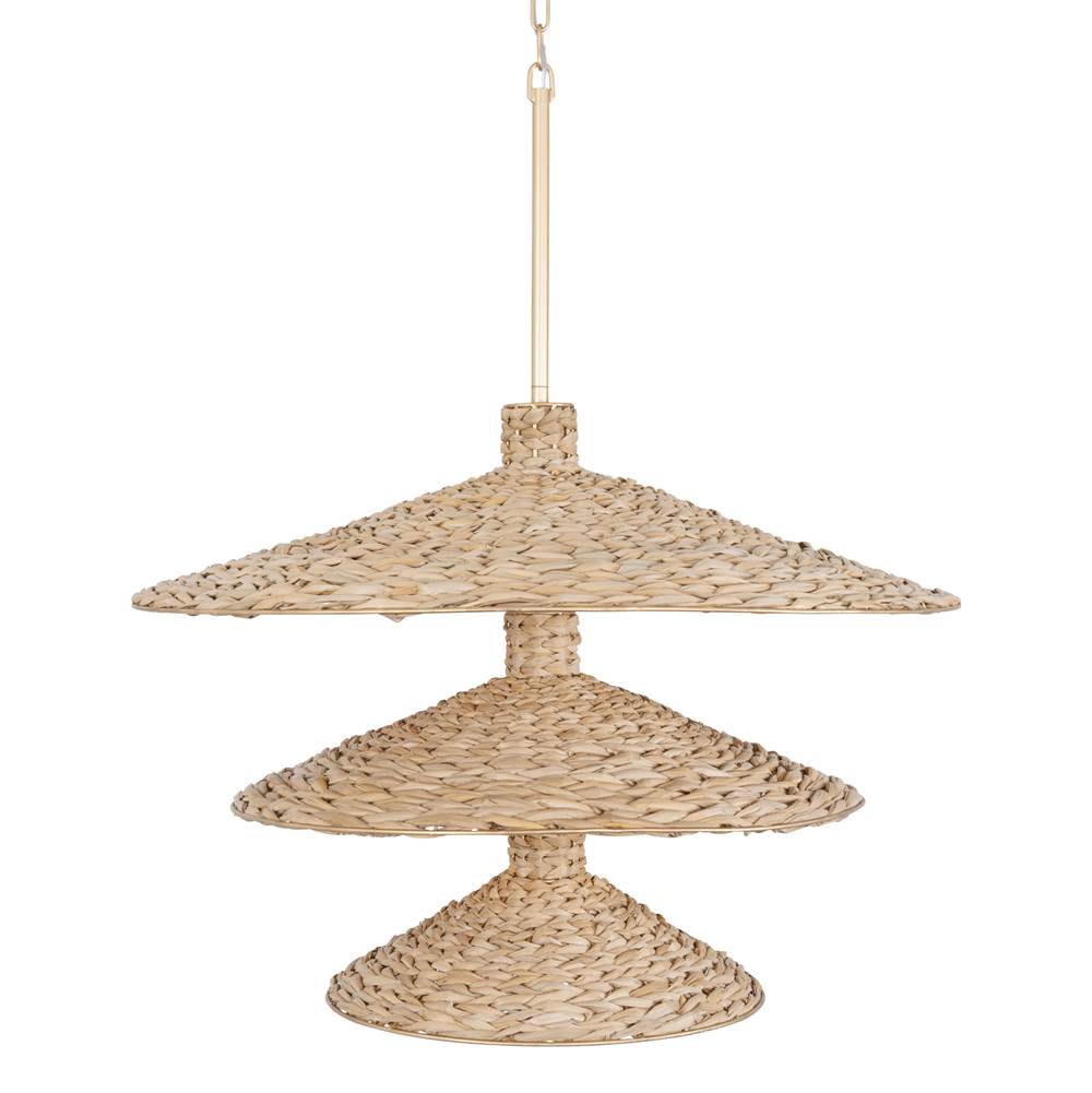 Varaluz 502P15FGN French Gold,Natural Seagrass Hilton Head 15-lt 3-tier Pendant - French Gold/natural Seagrass Image 1