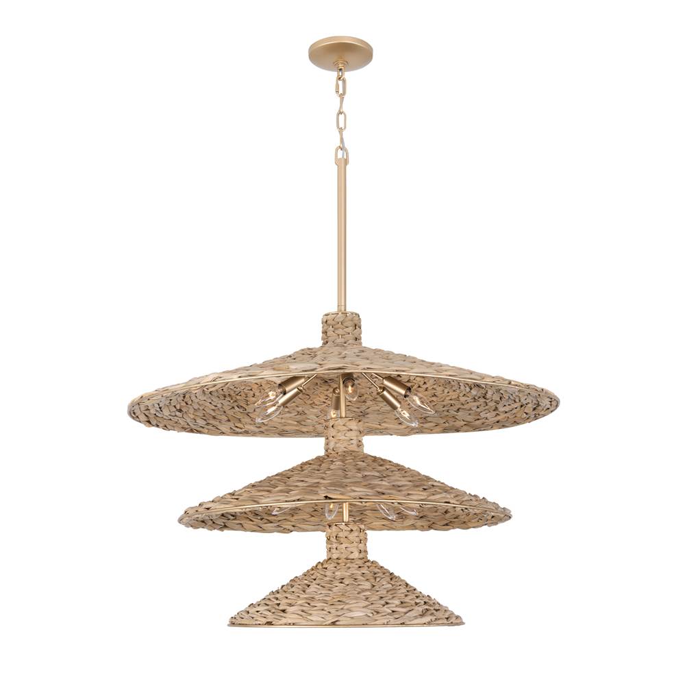 Varaluz 502P15FGN French Gold,Natural Seagrass Hilton Head 15-lt 3-tier Pendant - French Gold/natural Seagrass Image 6