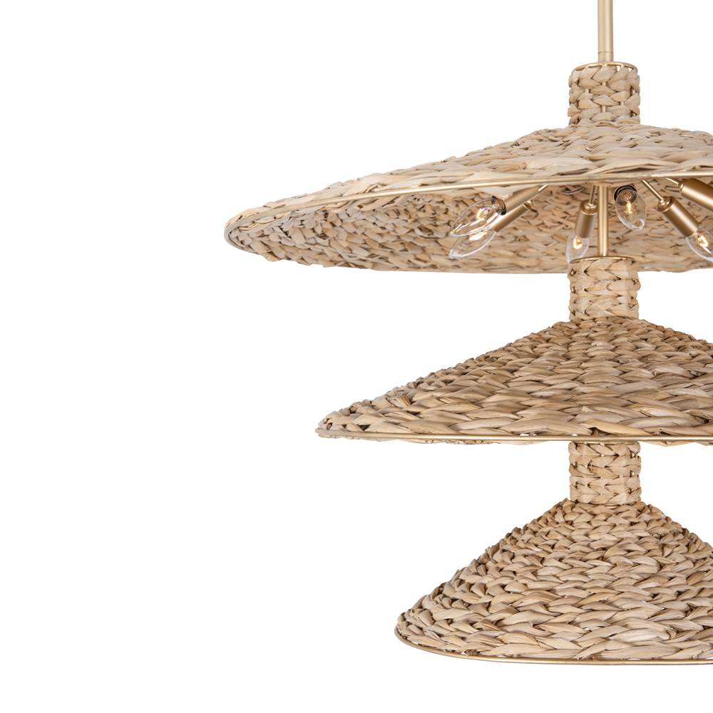 Varaluz 502P15FGN French Gold,Natural Seagrass Hilton Head 15-lt 3-tier Pendant - French Gold/natural Seagrass Image 3