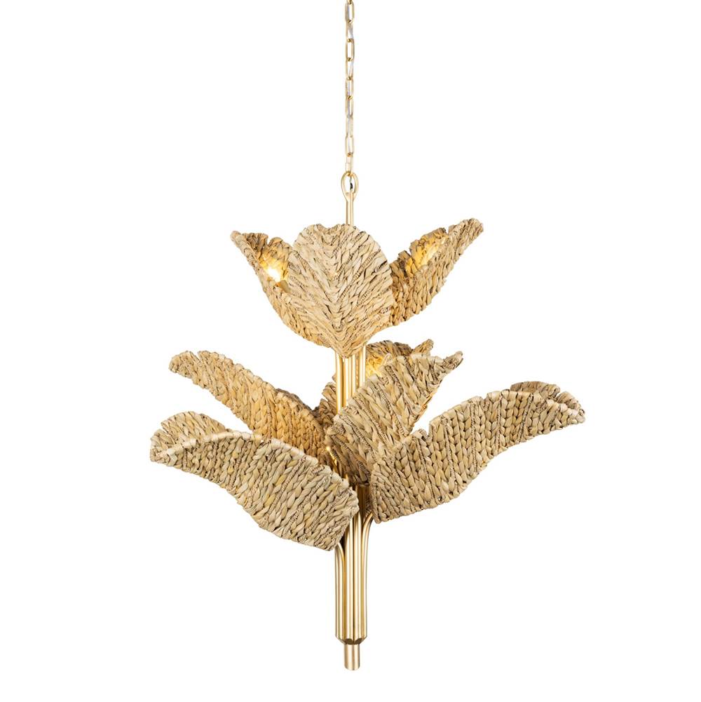 Varaluz 901C09FGN French Gold,Natural Seagrass Banana Leaf 9-lt Chandelier - French Gold/natural Seagrass Image 1