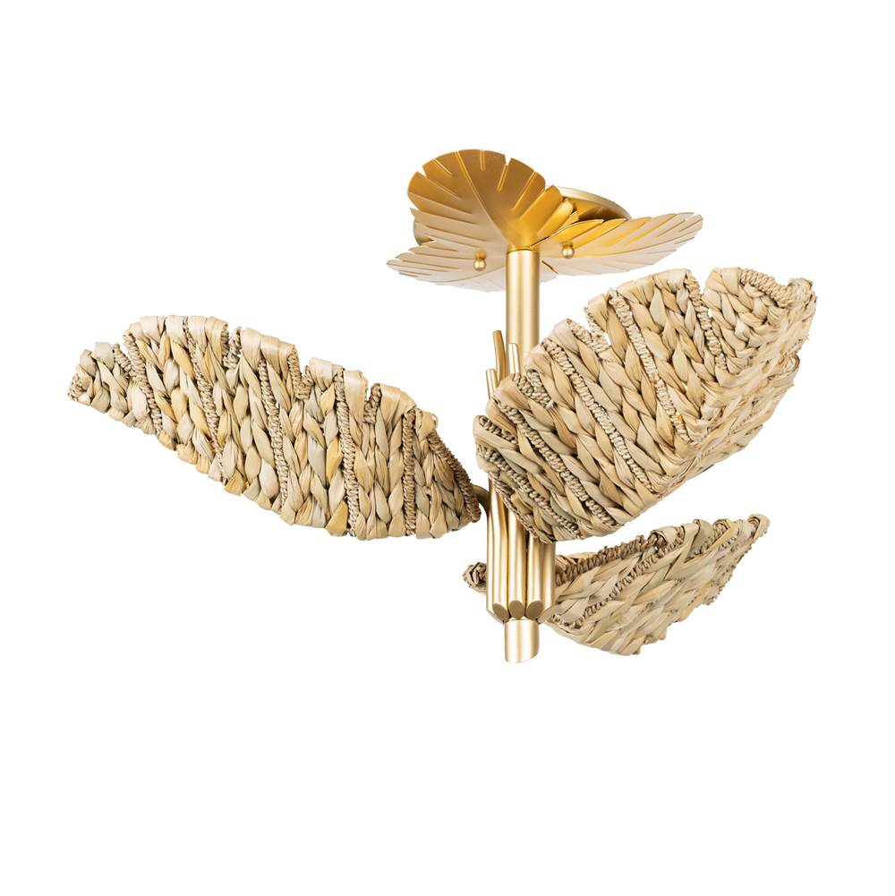 Varaluz 901S03FGN French Gold,Natural Seagrass Banana Leaf 3-lt Semi-flush - French Gold/natural Seagrass Image 1