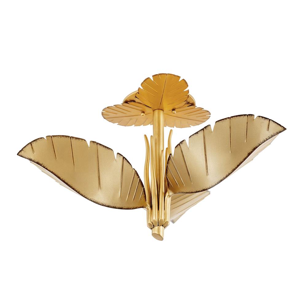 Varaluz 901S03GO Gold,Dark Edging Banana Leaf 3-lt Semi-flush - Gold/dark Edging Image 1